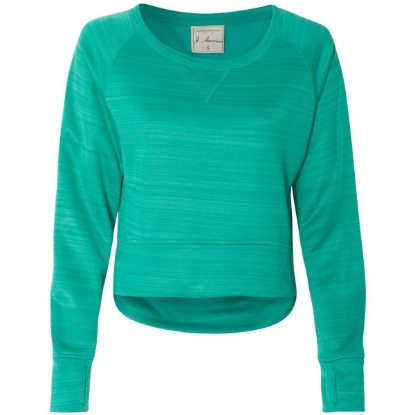 Custom Womens Odyssey Striped Performance Fleece Hi-Low Crewneck Sweatshirt Dynasty Green Stripe