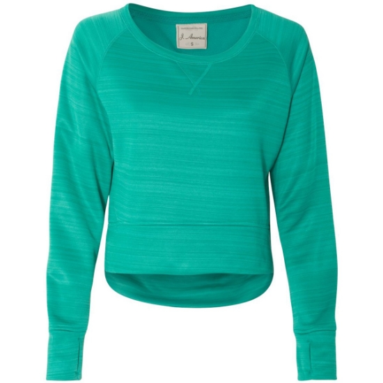 Custom Womens Odyssey Striped Performance Fleece Hi-Low Crewneck Sweatshirt Dynasty Green Stripe