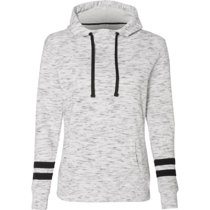 Custom Women’s Mélange Fleece Striped-Sleeve Hooded Sweatshirt White/ Black