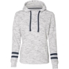 Custom Women’s Mélange Fleece Striped-Sleeve Hooded Sweatshirt White/ Navy