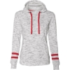 Custom Women’s Mélange Fleece Striped-Sleeve Hooded Sweatshirt White/ Red