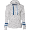 Custom Women’s Mélange Fleece Striped-Sleeve Hooded Sweatshirt White/ Royal