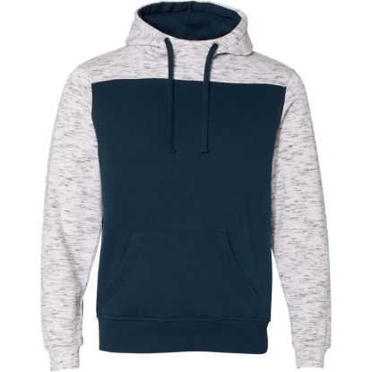 Custom Mens Mélange Fleece Colorblocked Hooded Sweatshirt Navy/ White