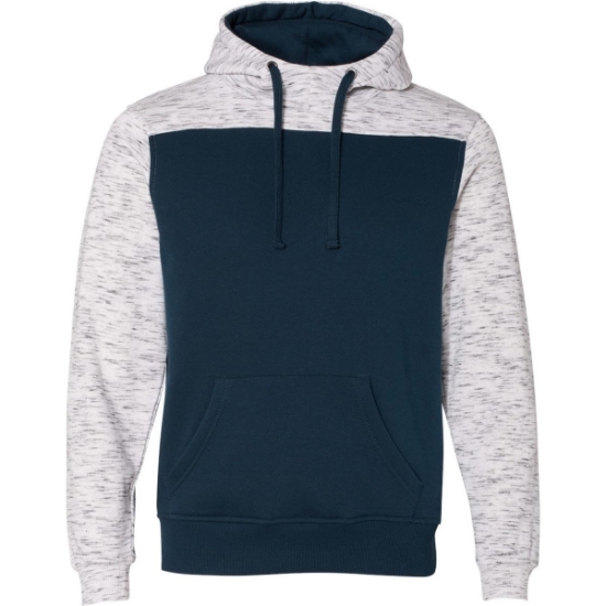 Custom Mens Mélange Fleece Colorblocked Hooded Sweatshirt Navy/ White
