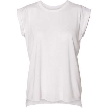 Custom Women’s Flowy Rolled Cuffs Muscle Tee White
