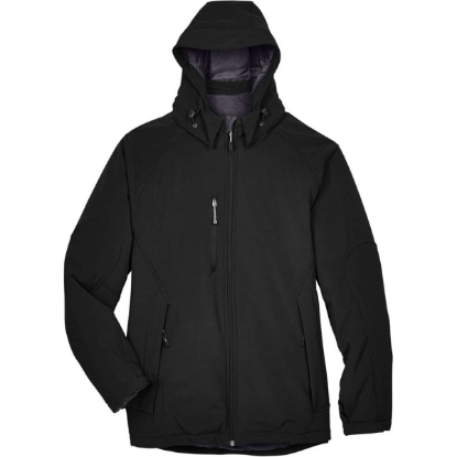 Custom Mens Glacier Insulated Three-Layer Fleece Soft Shell Hood Jacket with Detachable Hood Black