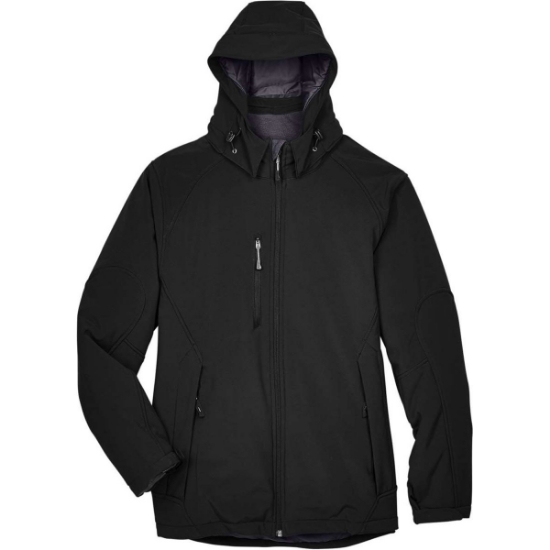 Custom Mens Glacier Insulated Three-Layer Fleece Soft Shell Hood Jacket with Detachable Hood Black