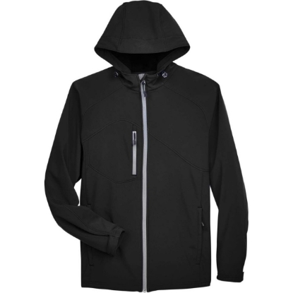Custom Mens Prospect Two-Layer Fleece Bonded Soft Shell Hooded Jacket Black