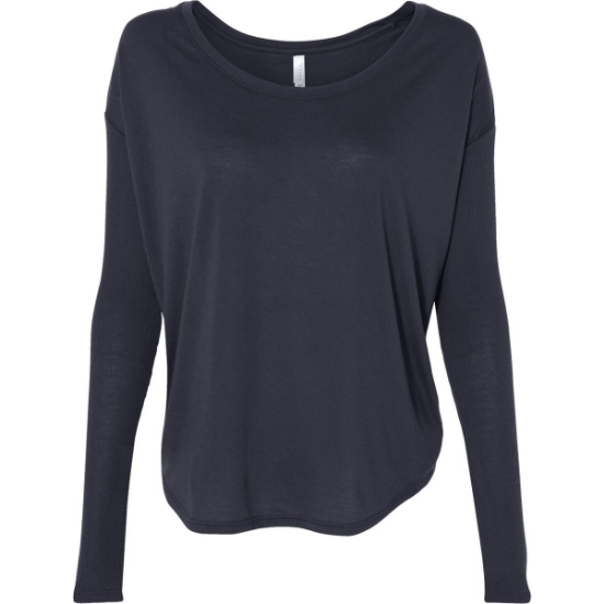 Custom Women’s Flowy 2x1 Ribbed Long Sleeve Tee Midnight