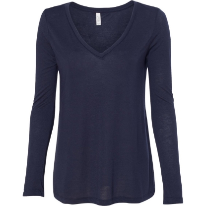 Custom Womens Flowy Long Sleeve V-Neck Tee Midnight