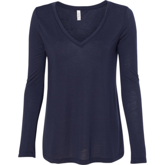 Custom Womens Flowy Long Sleeve V-Neck Tee Midnight