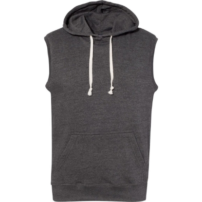 Custom Mens Triblend Sleeveless Hooded Sweatshirt Black Triblend