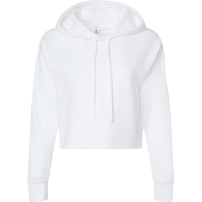 Custom Womens Laguna Sueded Raw Edge Crop Hoodie Sweatshirt White