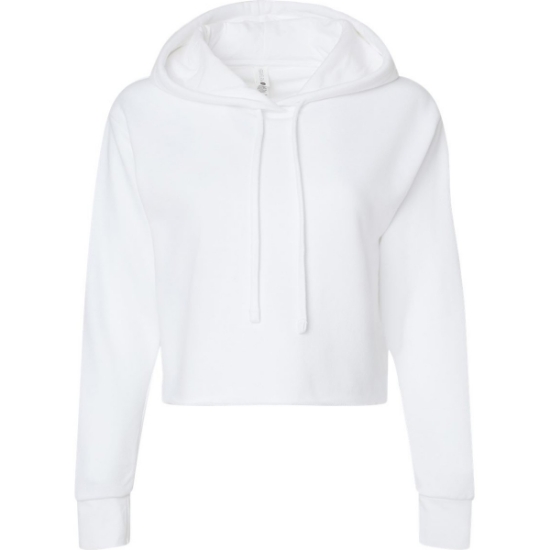 Custom Womens Laguna Sueded Raw Edge Crop Hoodie Sweatshirt White