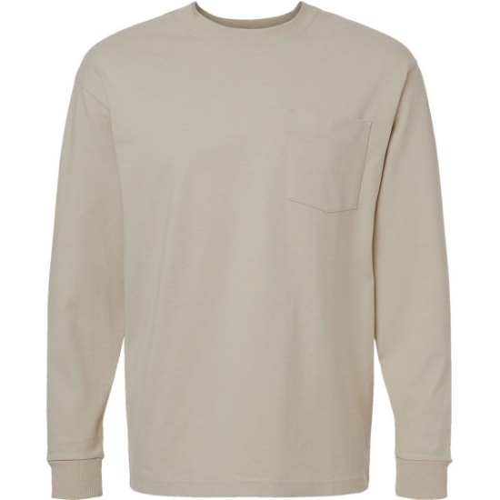 Custom Unisex Super Heavyweight Long Sleeve Pocket Tee Bone