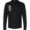 Custom Mens 3-Stripes Double-Knit Quarter-Zip Pullover Black/ Grey Two