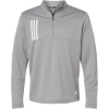 Custom Mens 3-Stripes Double-Knit Quarter-Zip Pullover Grey Three/ White