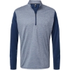 Custom Mens Ultimate365 Heather Block Print Quarter-Zip Pullover Collegiate Navy Melange/ Navy/ Grey Three