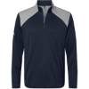 Custom Mens Textured Mixed Media Quarter-Zip Pullover Collegiate Navy/ Grey Three