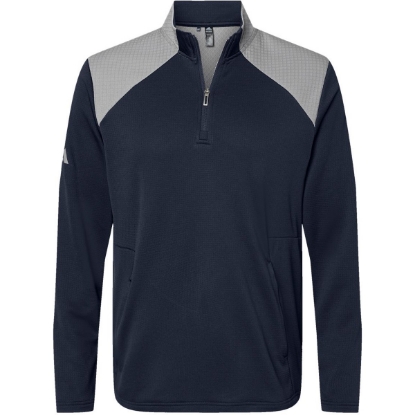 Custom Mens Textured Mixed Media Quarter-Zip Pullover Collegiate Navy/ Grey Three