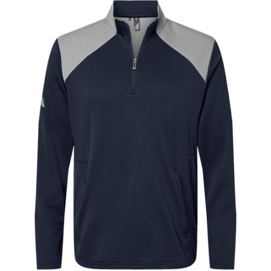 Custom Mens Textured Mixed Media Quarter-Zip Pullover Collegiate Navy/ Grey Three