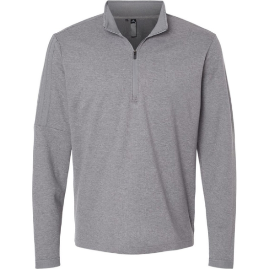 Custom Mens 3-Stripes Quarter-Zip Sweater Pullover Grey Three Melange