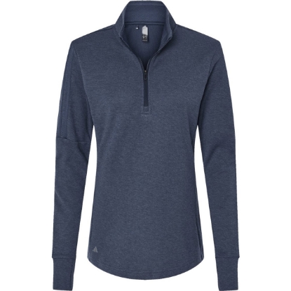 Custom Womens 3-Stripes Quarter-Zip Sweater Pullover Collegiate Navy Melange