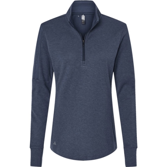 Custom Womens 3-Stripes Quarter-Zip Sweater Pullover Collegiate Navy Melange