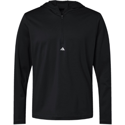 Custom Mens Lightweight Quarter-Zip Hooded Pullover Black