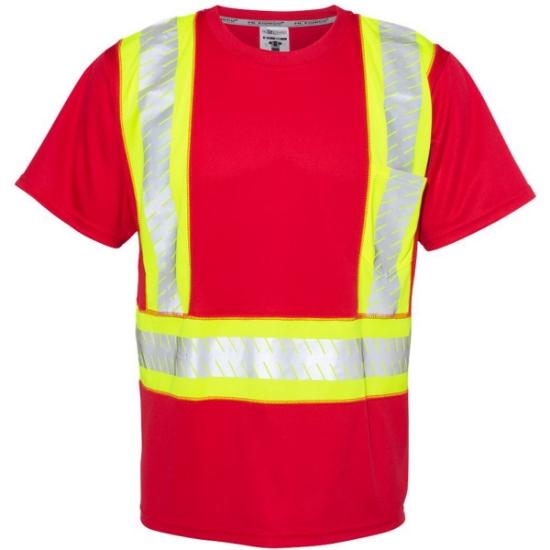Custom Unisex EV Series® Enhanced Visibility Contrast Pocket T-Shirt Red/ Lime - B203