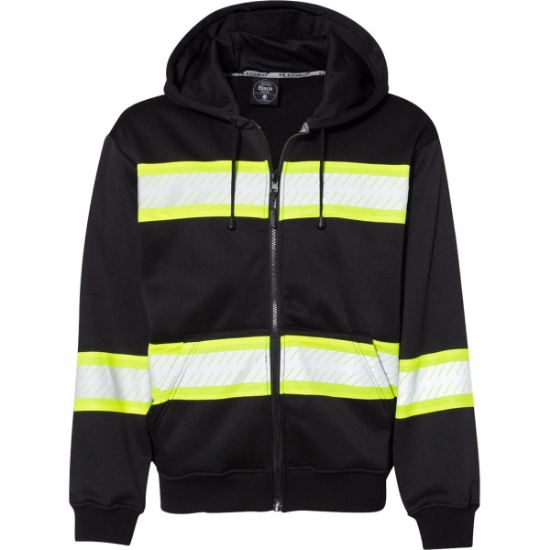 Custom Mens EV Series® Enhanced Visibility Full-Zip Hooded Sweatshirt Black/ Lime