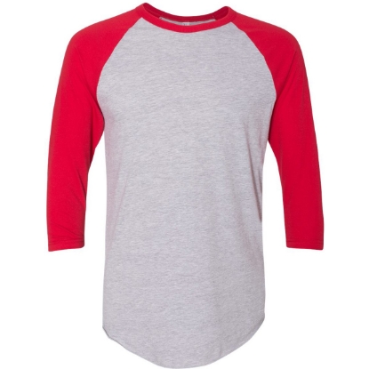 Custom Unisex 50/50 Raglan Three-Quarter Sleeve Tee Heather Grey/ Red