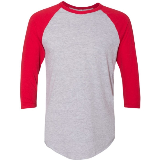 Custom Unisex 50/50 Raglan Three-Quarter Sleeve Tee Heather Grey/ Red