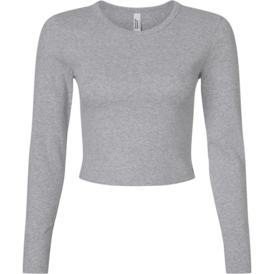 Custom Womens Baby Rib Long Sleeve Cropped Tee Heather Grey