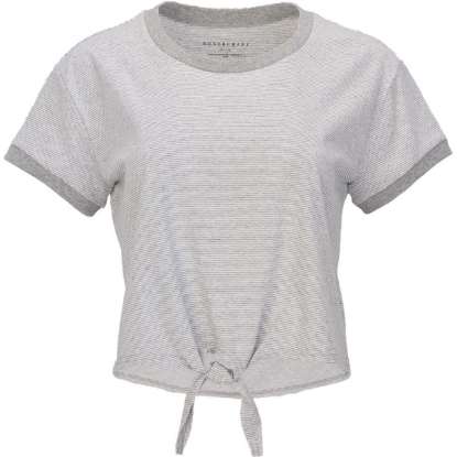 Custom Womens Striped Tie Front T-Shirt Oxford Heather/ White