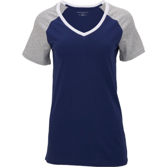 Custom Womens Colorblocked V-Neck T-Shirt Navy