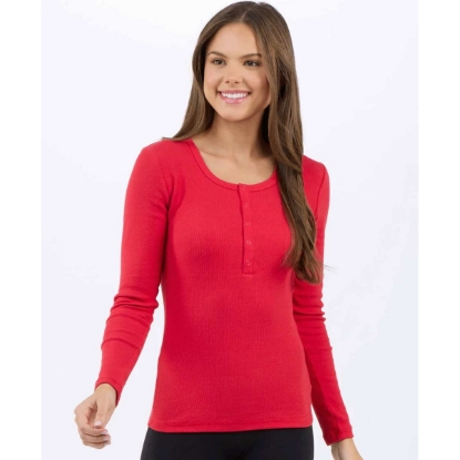 Custom Womens Harper Long Sleeve Henley Red