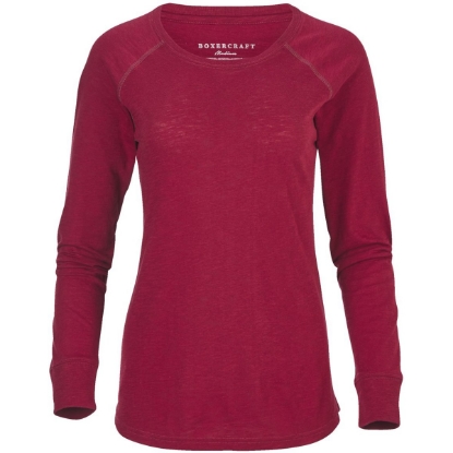Custom Womens Solid Preppy Patch Long Sleeve T-Shirt Garnet