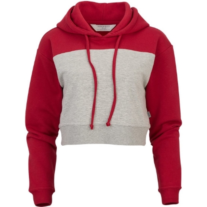 Custom Womens Cropped Fleece Hooded Sweatshirt Brick Red/ Oxford Heather