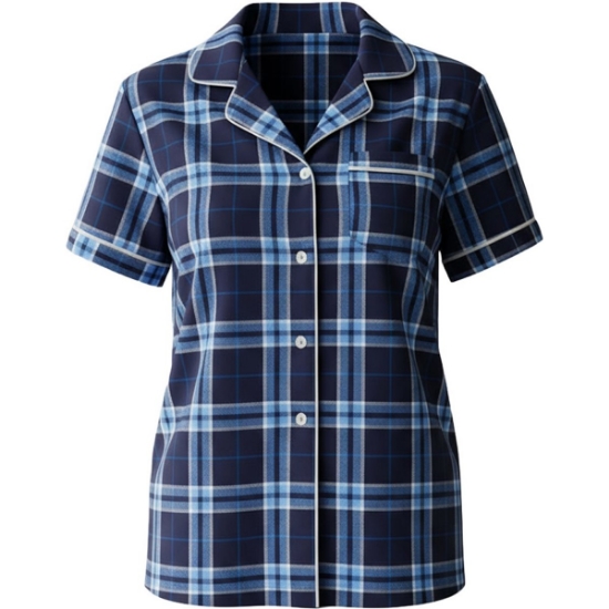 Custom Womens Boxy Flannel Shirt Navy/ Columbia Plaid
