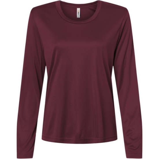 Custom Womens Capital Performance Long Sleeve T-Shirt Burgundy