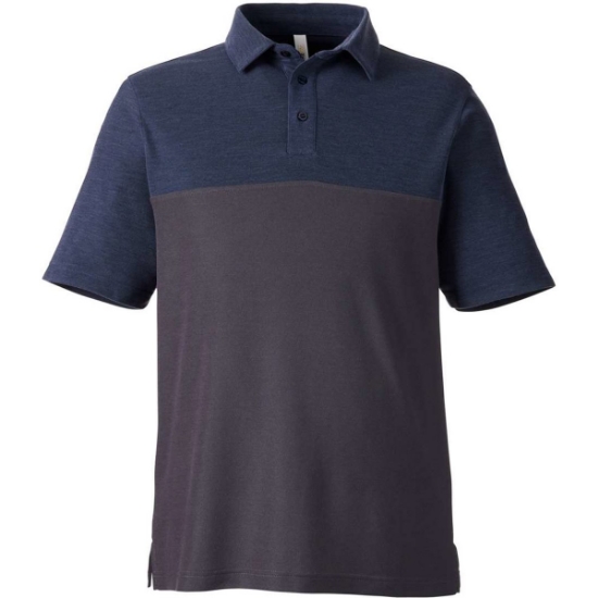 Custom Mens Fusion ChromaSoft™ Colorblock Polo Carbon/ Classic Navy Heather