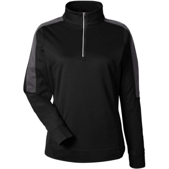 Custom Womens Market Snag Protect Mesh Colorblock Quarter-Zip Pullover Black/ Carbon