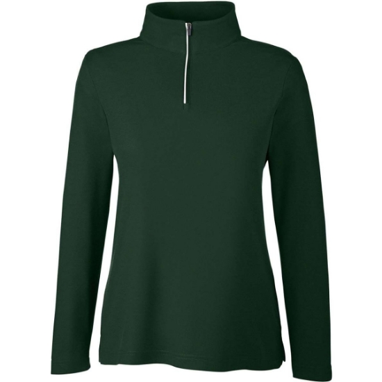 Custom Womens Fusion ChromaSoft™ Pique Quarter-Zip Pullover Forest