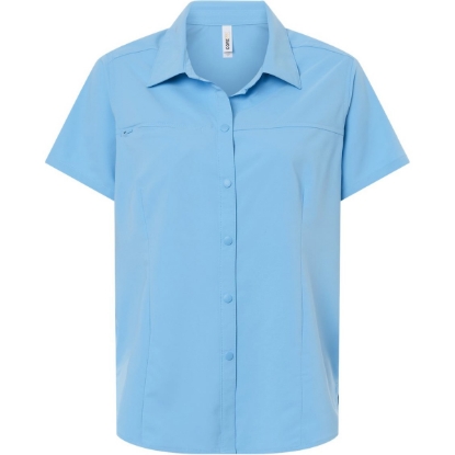 Custom Womens UltraUVP Shoreline Short Sleeve Staff Shirt Columbia Blue