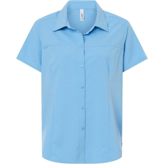 Custom Womens UltraUVP Shoreline Short Sleeve Staff Shirt Columbia Blue