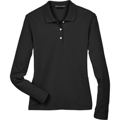 Custom Womens Pima Piqué Long Sleeve Polo Black