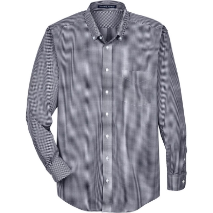 Custom Mens Crown Collection® Gingham Check Woven Dress Shirt Navy
