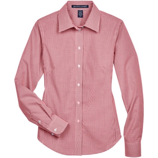 Custom Womens Crown Collection® Gingham Check Woven Dress Shirt Red