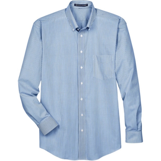 Custom Mens Crown Collection® Banker Stripe Woven Dress Shirt French Blue